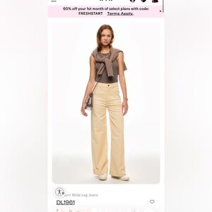 DL1961 Off-White Hepburn Wide Leg Jeans Size 27